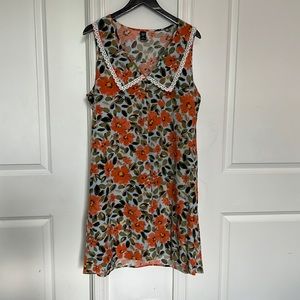 Plus Lace Trim Color Flower Dress